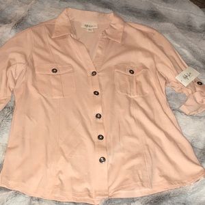 Cotton button down Petite Blouse Top Peach Pink